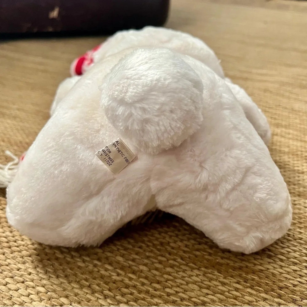 Vintage Liberty Bell Christmas White Teddy Bear Plush Stuffed Toy Hat Scarf 12”